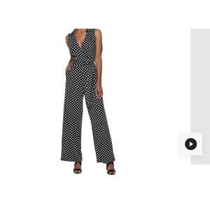 Nina Leonard  Women's Print Surplice Wide-Leg Jumpsuit Size XL PolkaDots New